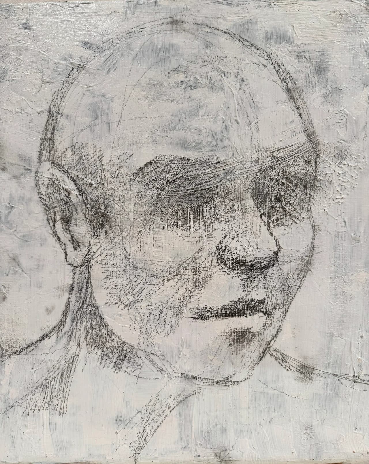 Drawing with pencil on textured wood by Zohreh Bakhshi