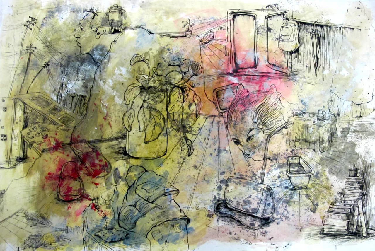 ink drawing, composition 02 by Zohreh Bakhshi