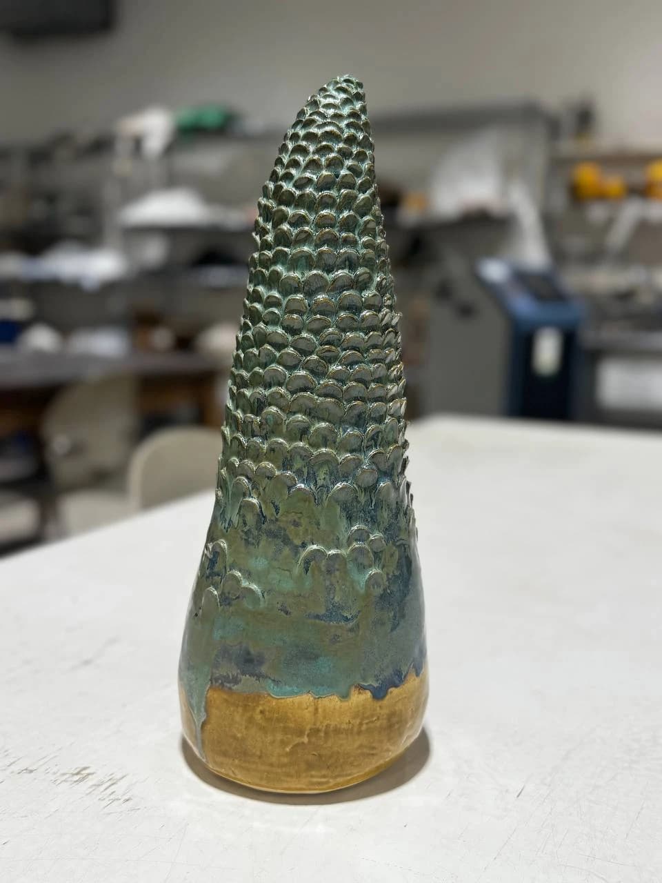Alternate view of the glazed ceramic cypress.