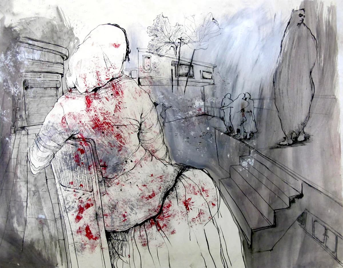 ink drawing, composition 01 by Zohreh Bakhshi