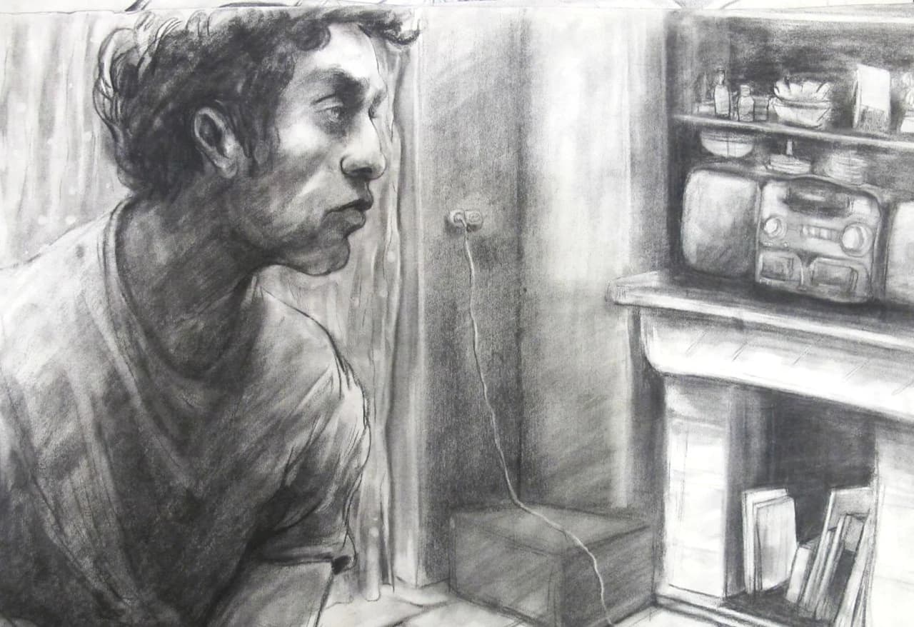 Life Model Drawing, Figure by the Shelves