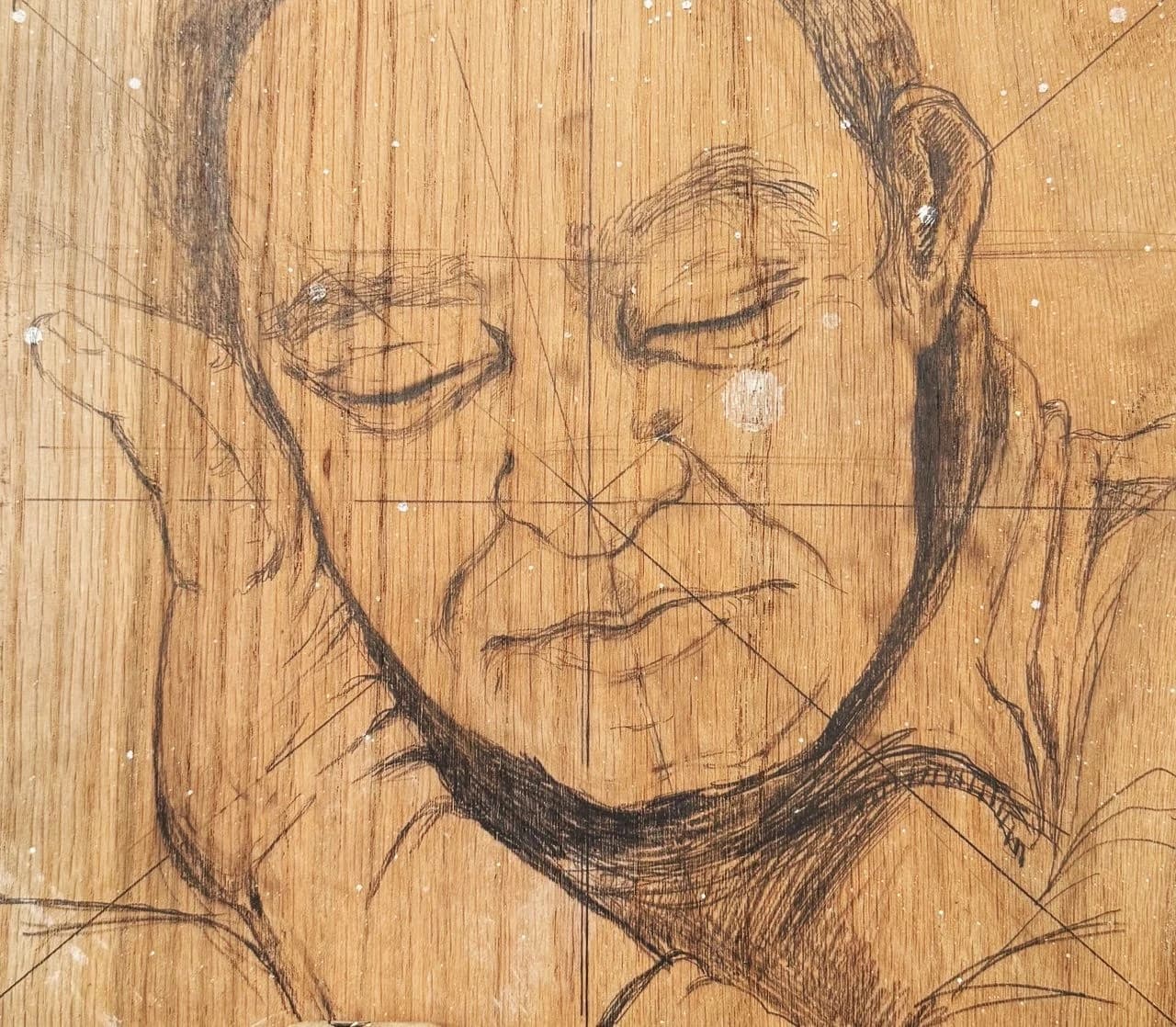 Portrait on Wood, Eyes Closed